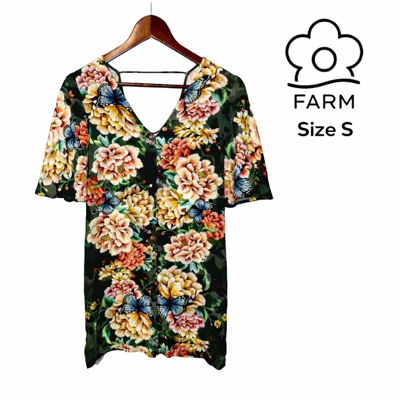 FARM Rio Dresses & Skirts - Farm Rio Camo Floral Butterfly Mini Dress Size S EUC Brazilian Beach Boho